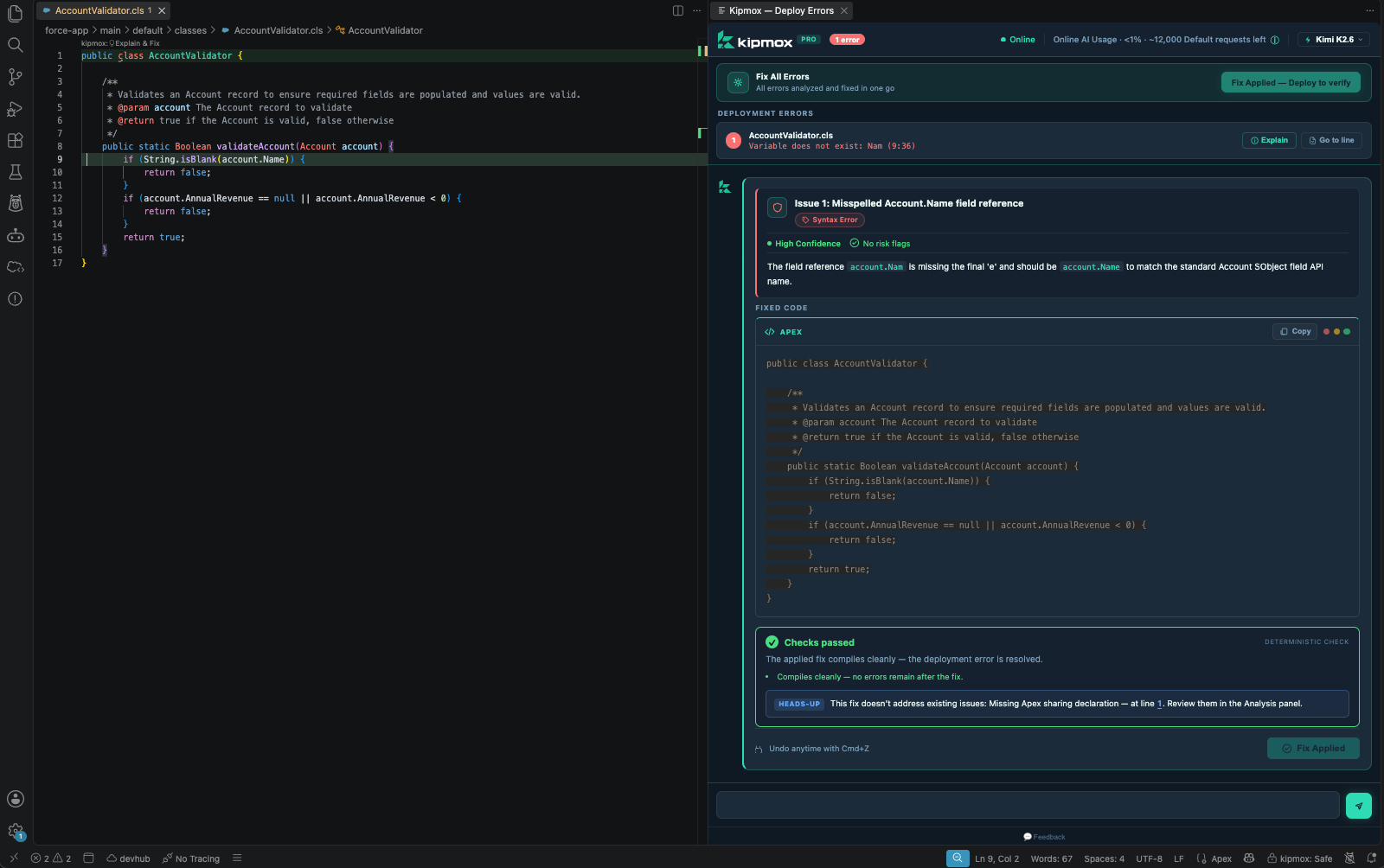 kipmox deploy-and-fix in VS Code
